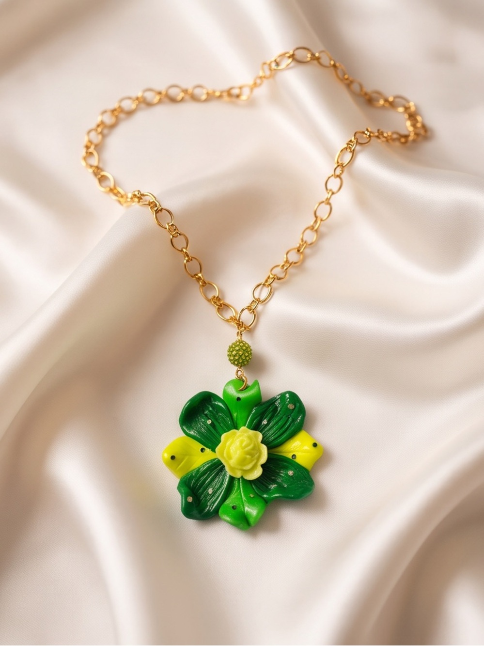 La Flor Verde Necklace: Hand-Sculpted Floral Statement Necklace